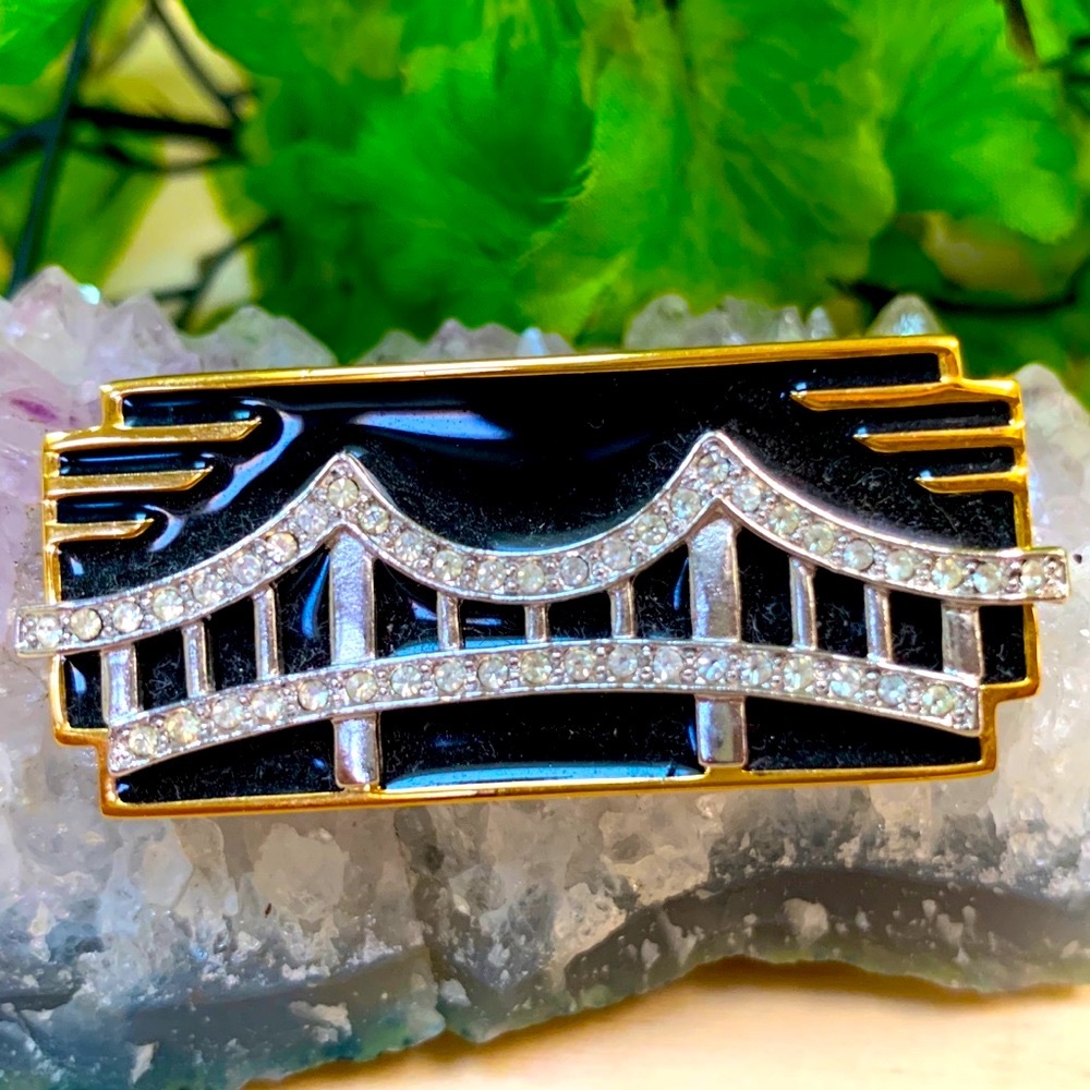 Vintage Rare Monet Art Deco Style Bridge Brooch